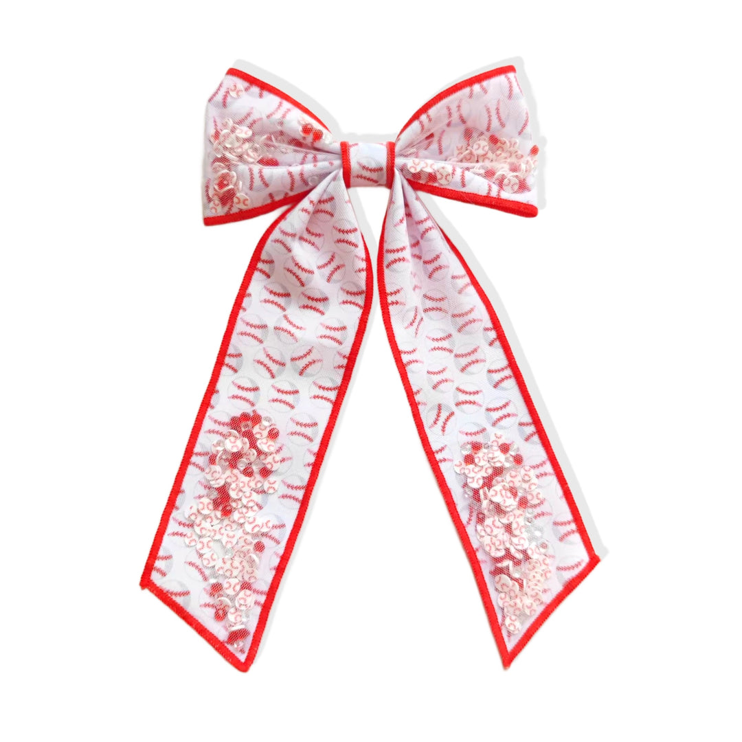 These sports pattern long tail shaker tied bows are ready to package and resell to your customers no sewing or measuring necessary! These hair bows come with a clip already attached. The shaker bow comes pre-filled with baseball pattern clay mix.