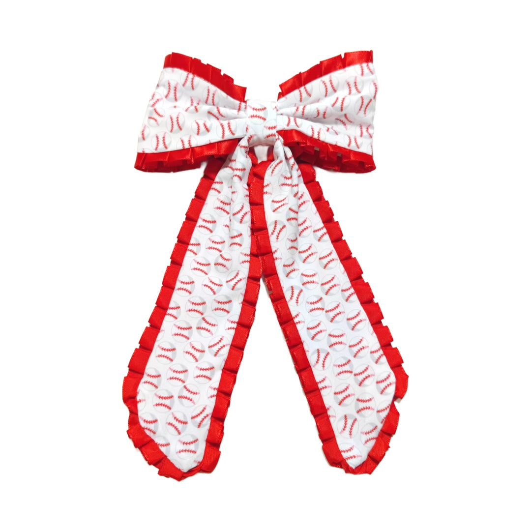 These sports ribbon edge long tail pre-cut tied bows are ready to package and resell to your customers no sewing or measuring necessary! These hair bows come with a clip already attached.