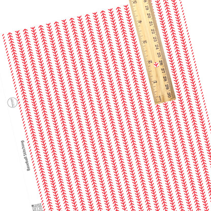 Red lines on white baseball faux leather sheet