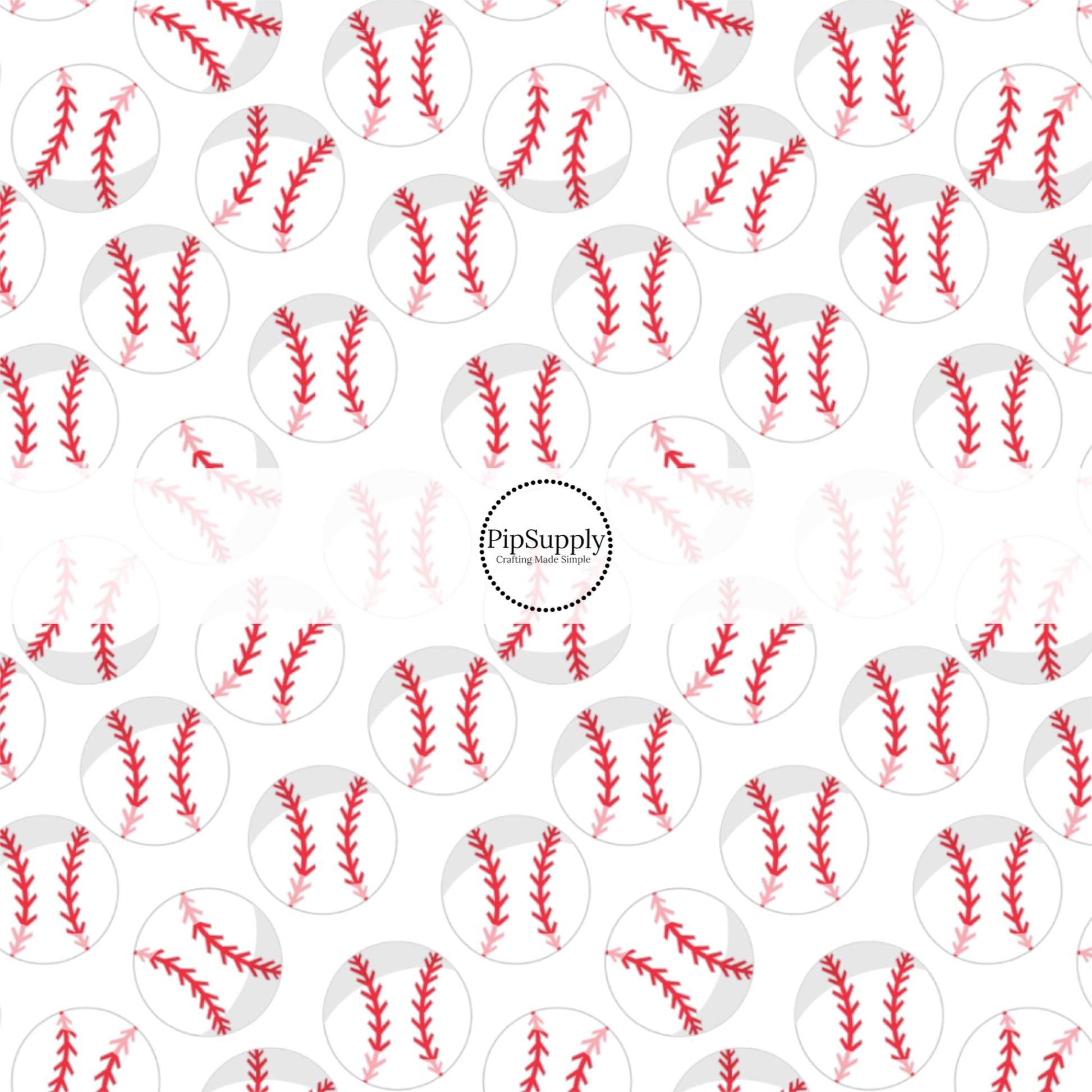 Red and white baseballs on white bow strips