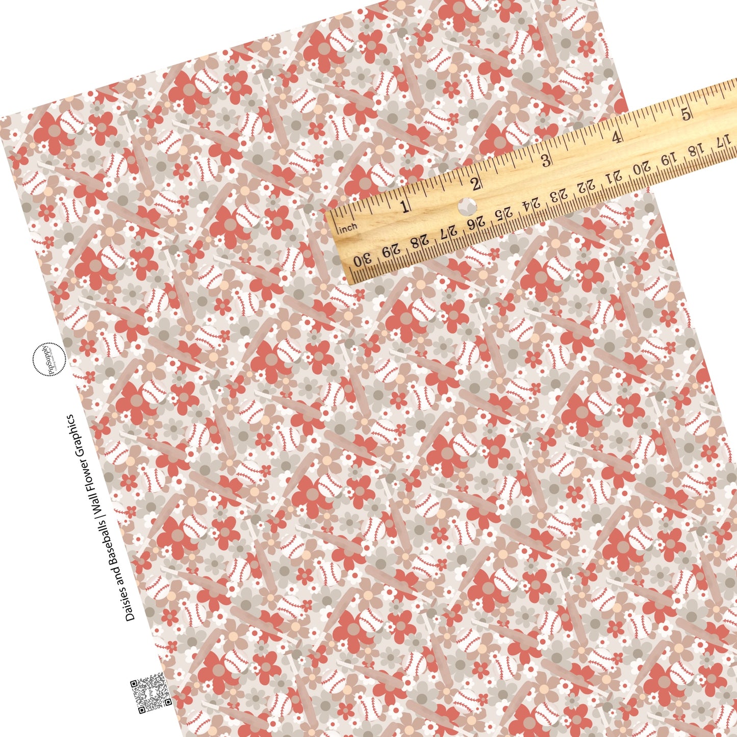 Floral baseballs and bats on gray faux leather sheets