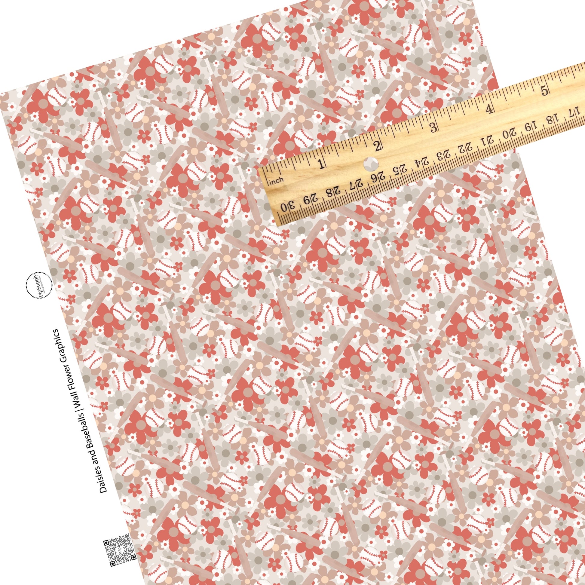 Floral baseballs and bats on gray faux leather sheets