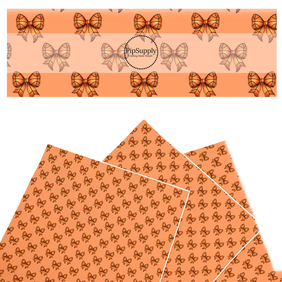 These sport themed faux leather sheets contain the following design elements: orange basketball bows. Our CPSIA compliant faux leather sheets or rolls can be used for all types of crafting projects.