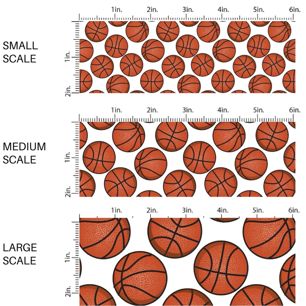 These sports themed fabric by the yard features basketballs. This fun pattern fabric can be used for all your sewing and crafting needs!