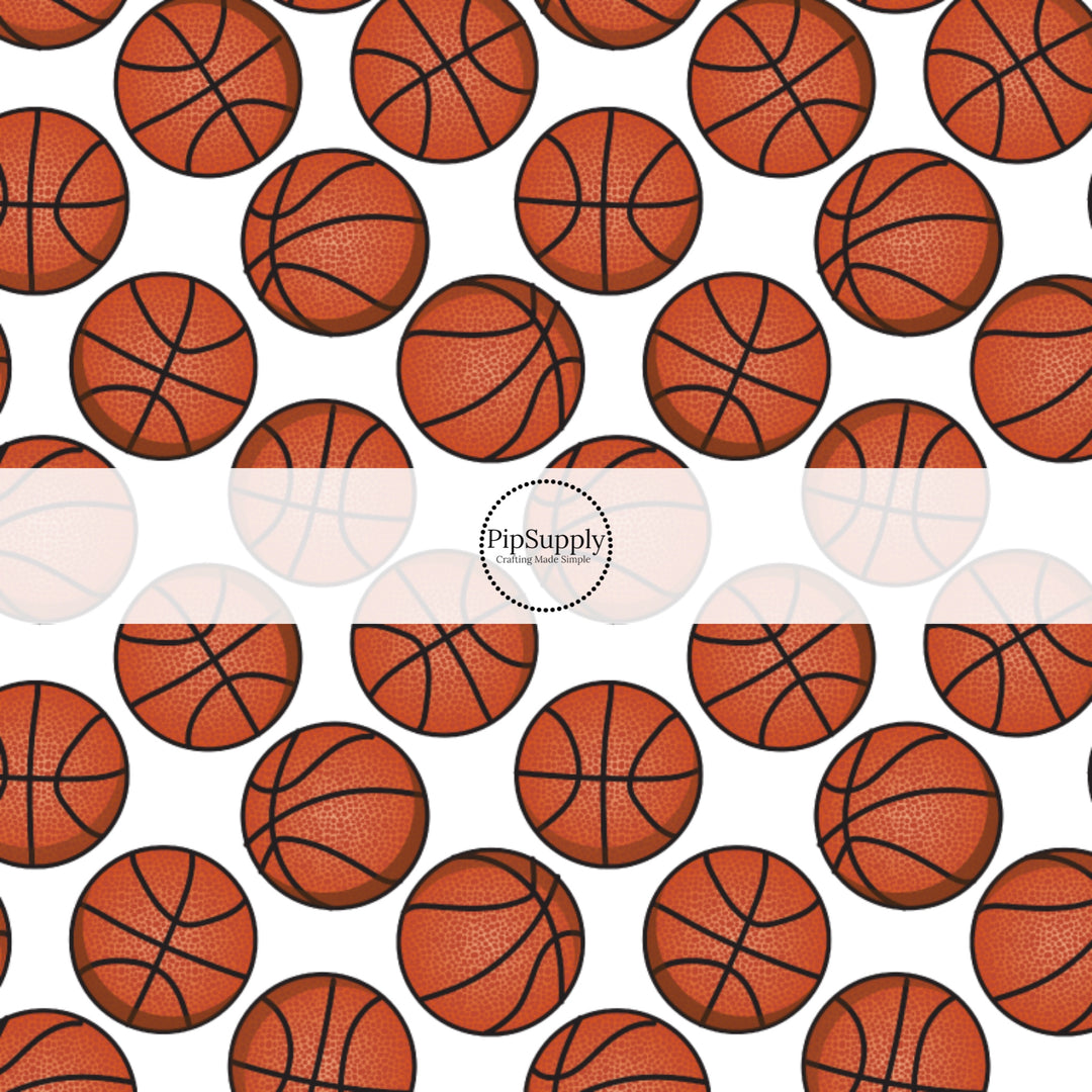 These sports themed fabric by the yard features basketballs. This fun pattern fabric can be used for all your sewing and crafting needs!