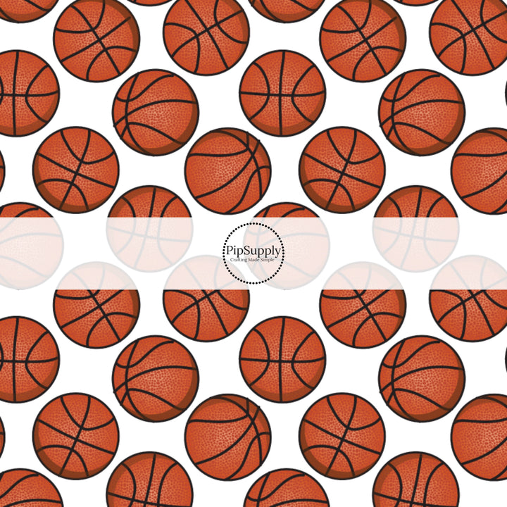 These sports themed fabric by the yard features basketballs. This fun pattern fabric can be used for all your sewing and crafting needs!