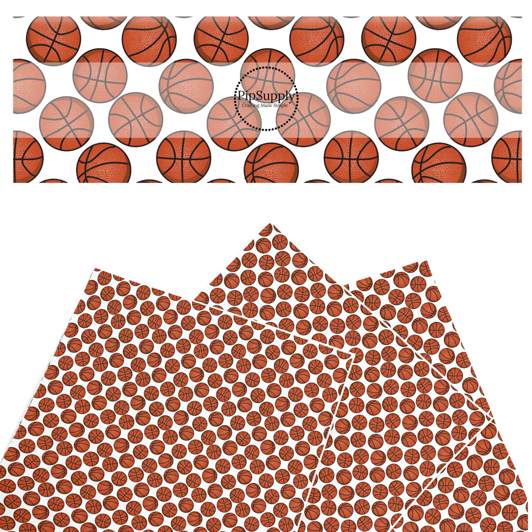 These sport themed faux leather sheets contain the following design elements: basketballs. Our CPSIA compliant faux leather sheets or rolls can be used for all types of crafting projects.