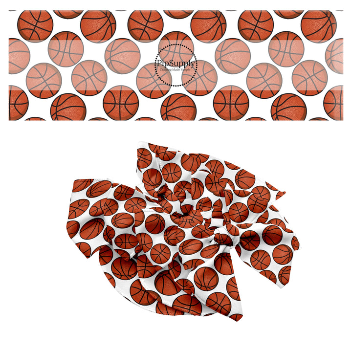 These sports themed pattern no sew bow strips can be easily tied and attached to a clip for a finished hair bow. These festive bow strips are great for personal use or to sell. These bow strips feature the following design elements: basketballs.