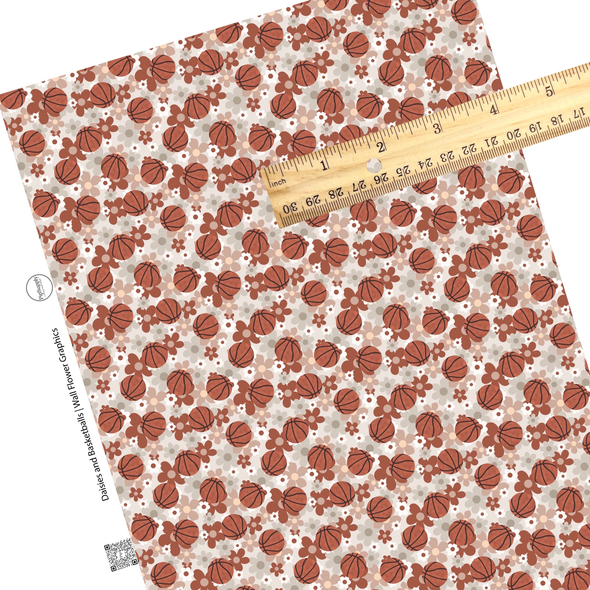 Brown multi floral with basketballs on gray faux leather sheets