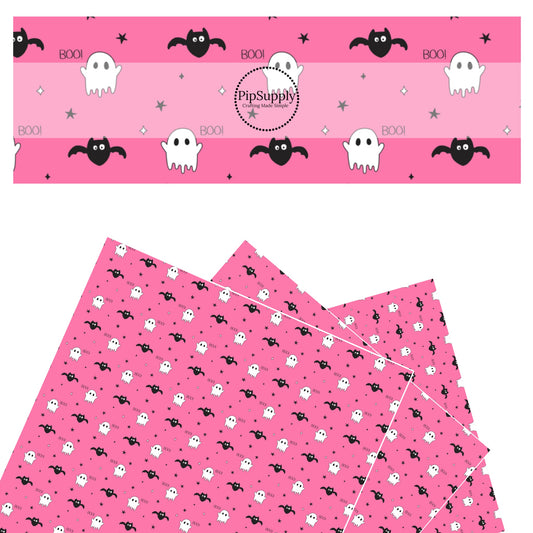 Bats, ghost, stars, and boo on pink faux leather sheets