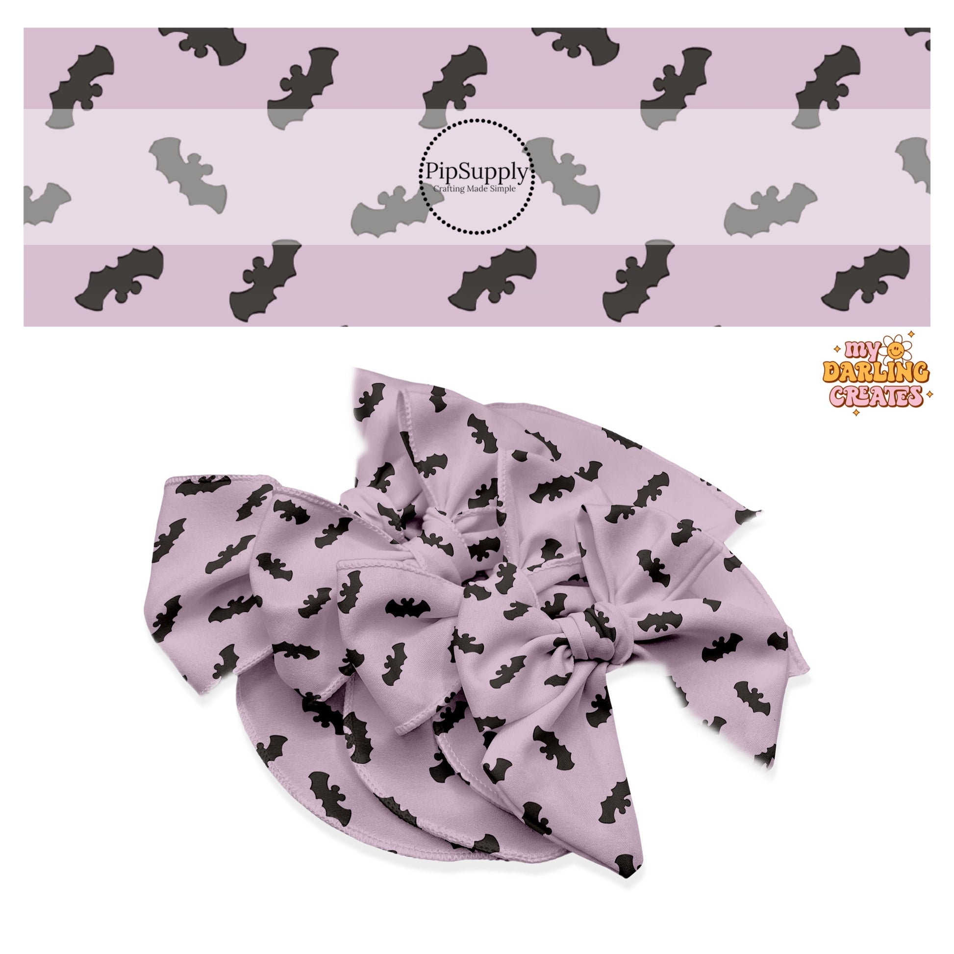 Black mouse bats on lilac hair bow strips