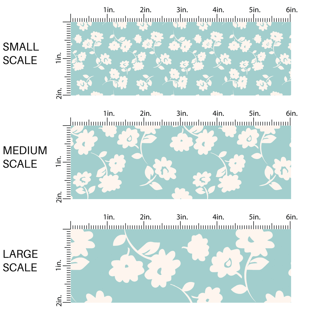 Cream Seafoam Falling Flowers Fabric By The Yard