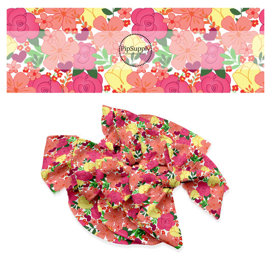 These spring floral pattern themed no sew bow strips can be easily tied and attached to a clip for a finished hair bow. These patterned bow strips are great for personal use or to sell. These bow strips features bright spring floral garden. 