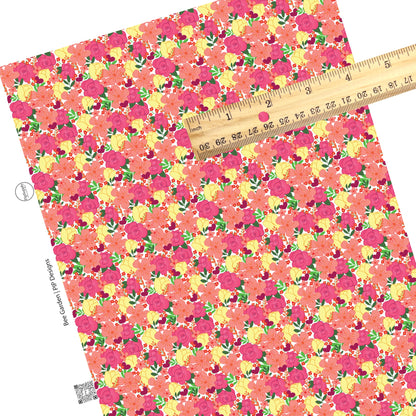 These spring pattern themed faux leather sheets contain the following design elements: bright spring floral garden. Our CPSIA compliant faux leather sheets or rolls can be used for all types of crafting projects.