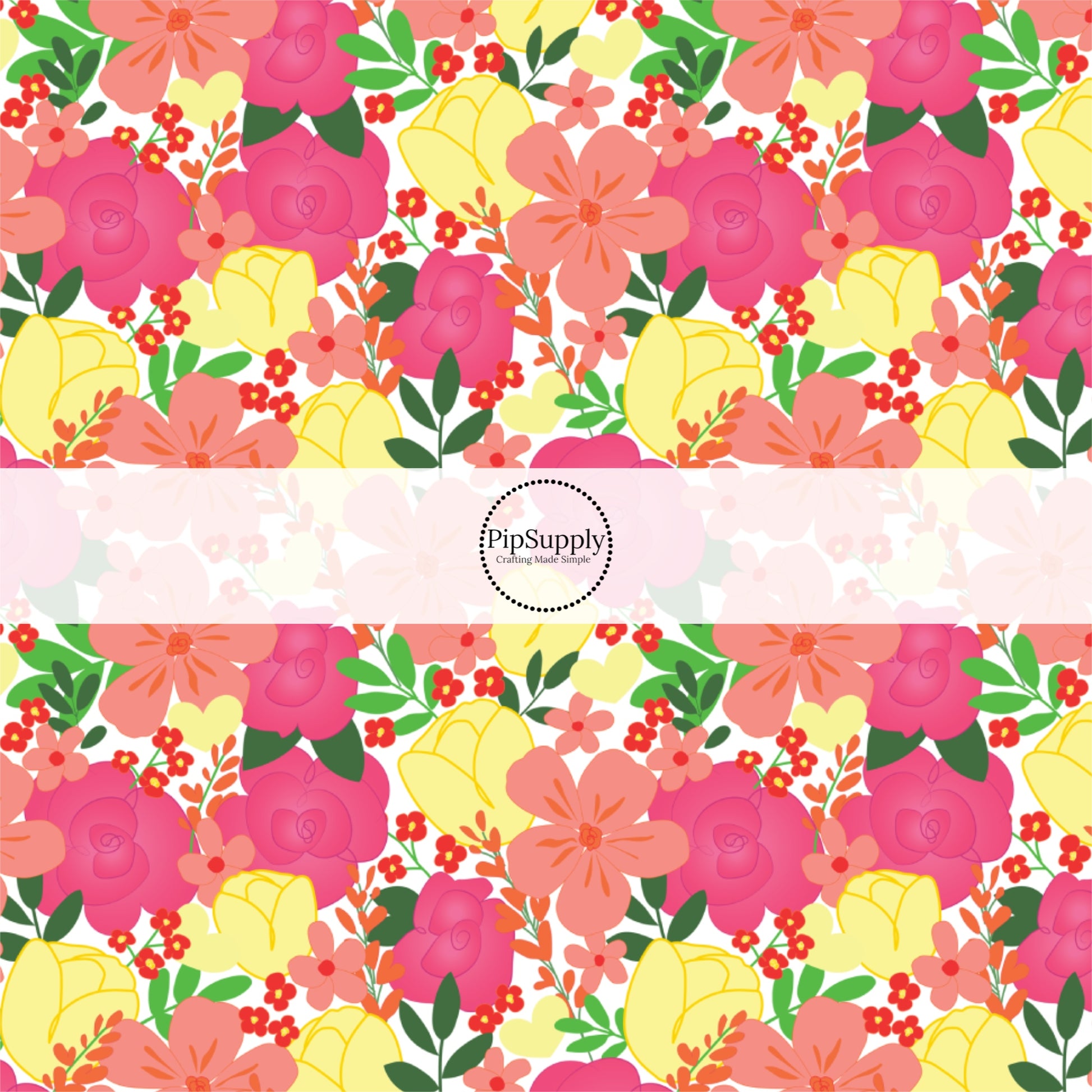 Pink and Yellow Spring Floral Fabric by the Yard.