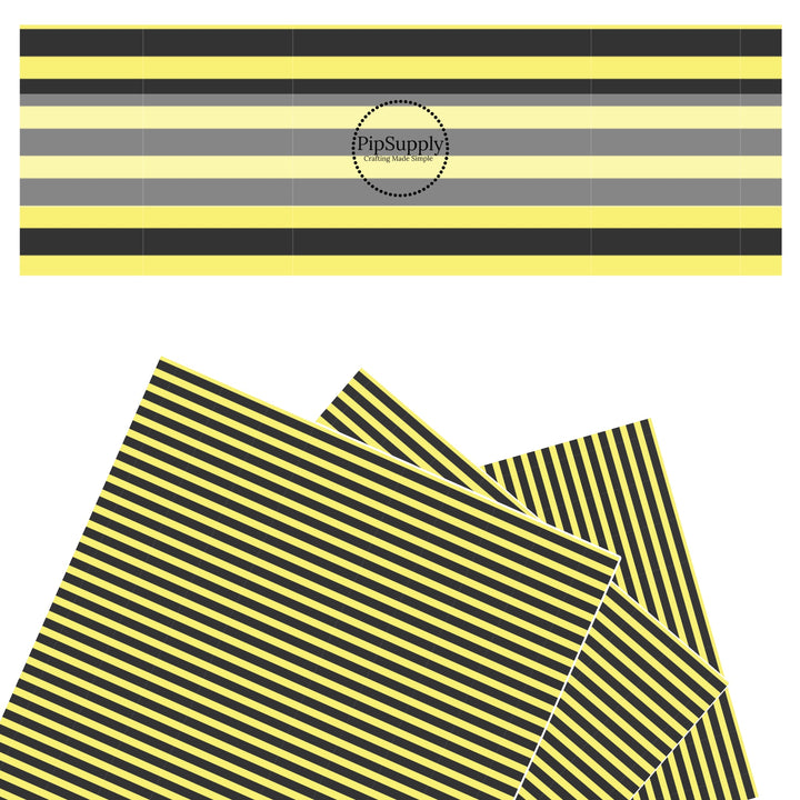 These spring pattern themed faux leather sheets contain the following design elements: yellow and black stripe pattern. Our CPSIA compliant faux leather sheets or rolls can be used for all types of crafting projects.