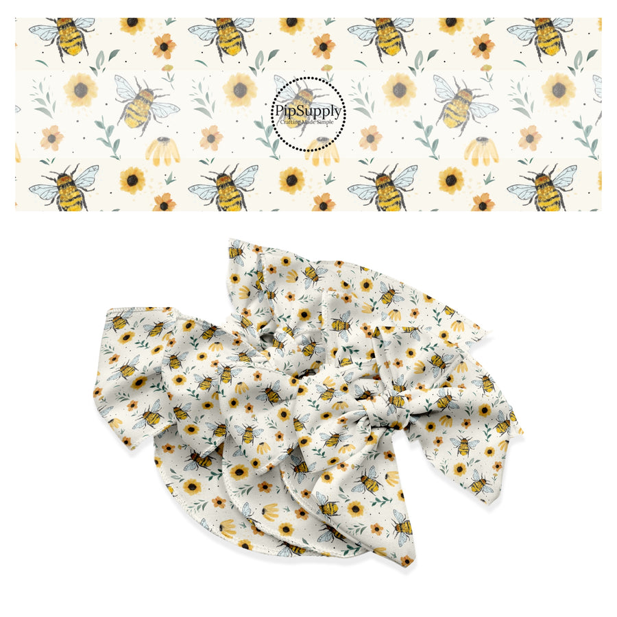 These floral themed no sew bow strips can be easily tied and attached to a clip for a finished hair bow. These festive bow strips are great for personal use or to sell. These bow strips feature the following design elements: sunflowers and bees.