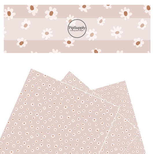 These spring flowers faux leather sheets contain the following design elements: tiny daisies on beige. Our CPSIA compliant faux leather sheets or rolls can be used for all types of crafting projects. 