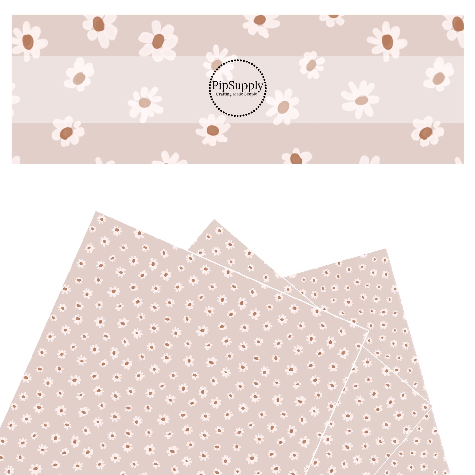 These spring flowers faux leather sheets contain the following design elements: tiny daisies on beige. Our CPSIA compliant faux leather sheets or rolls can be used for all types of crafting projects. 