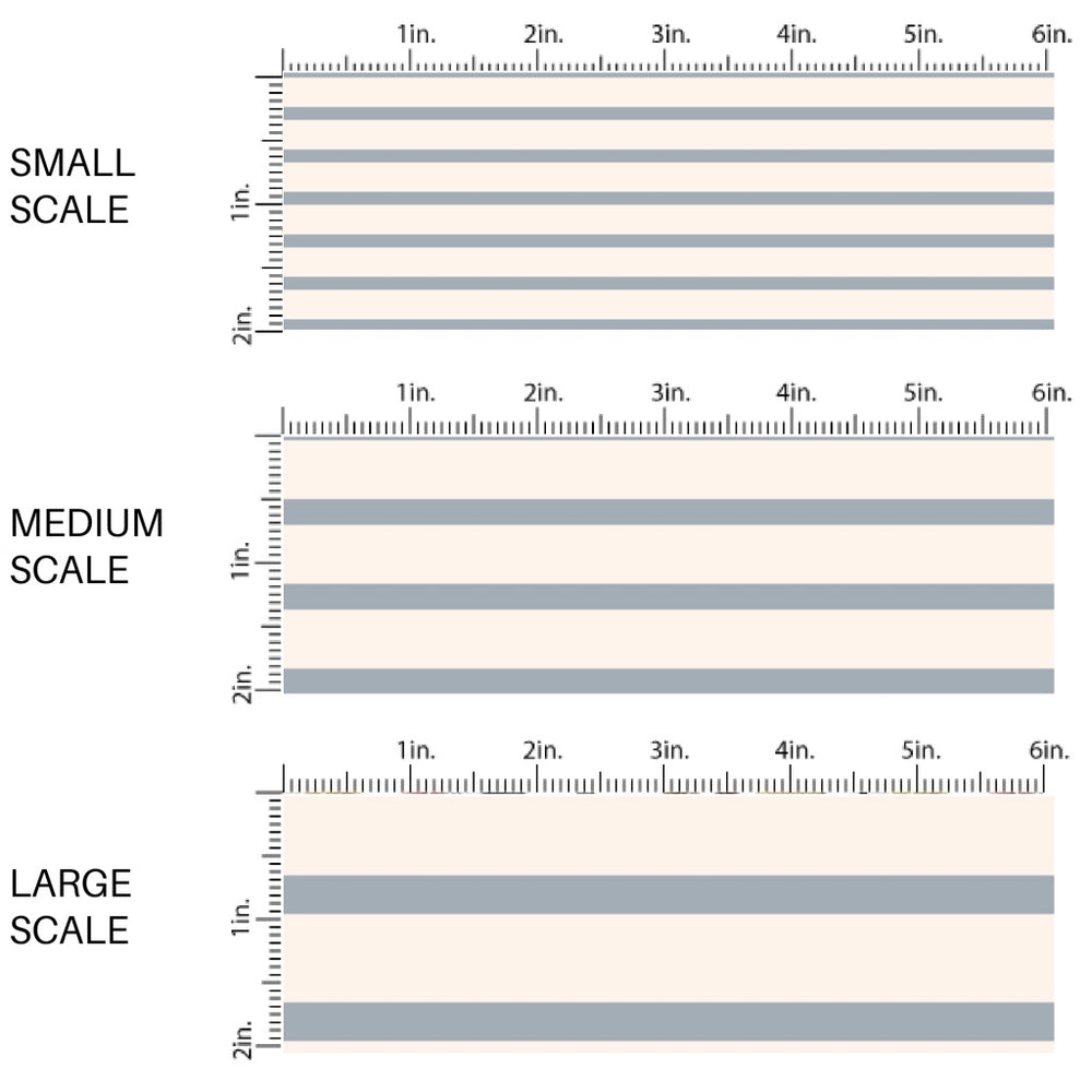 This scale chart of small scale, medium scale, and large scale of this summer fabric by the yard features cream and light blue stripes. This fun summer themed fabric can be used for all your sewing and crafting needs!