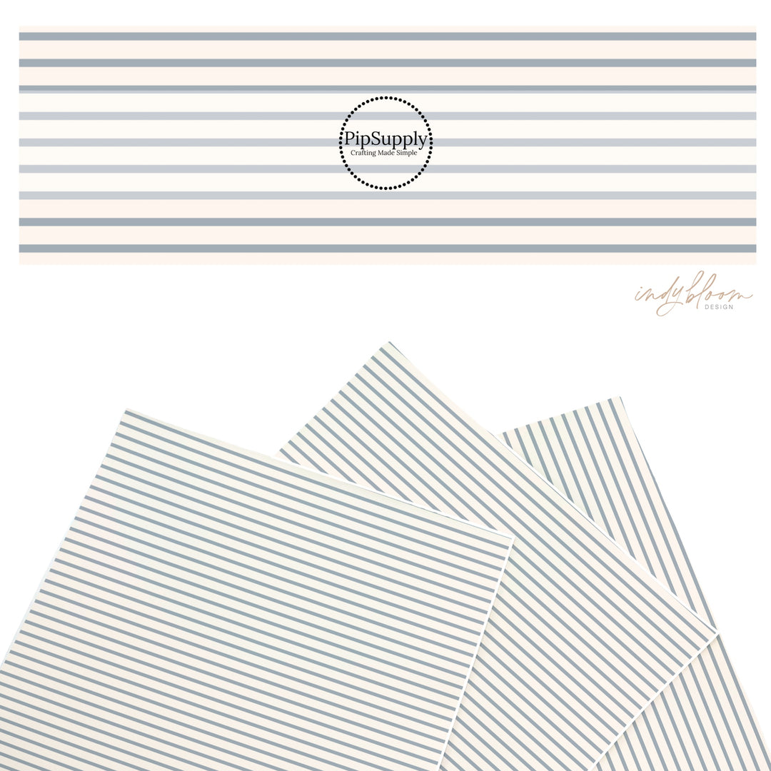 These summer faux leather sheets contain the following design elements: light blue and cream stripes. Our CPSIA compliant faux leather sheets or rolls can be used for all types of crafting projects.