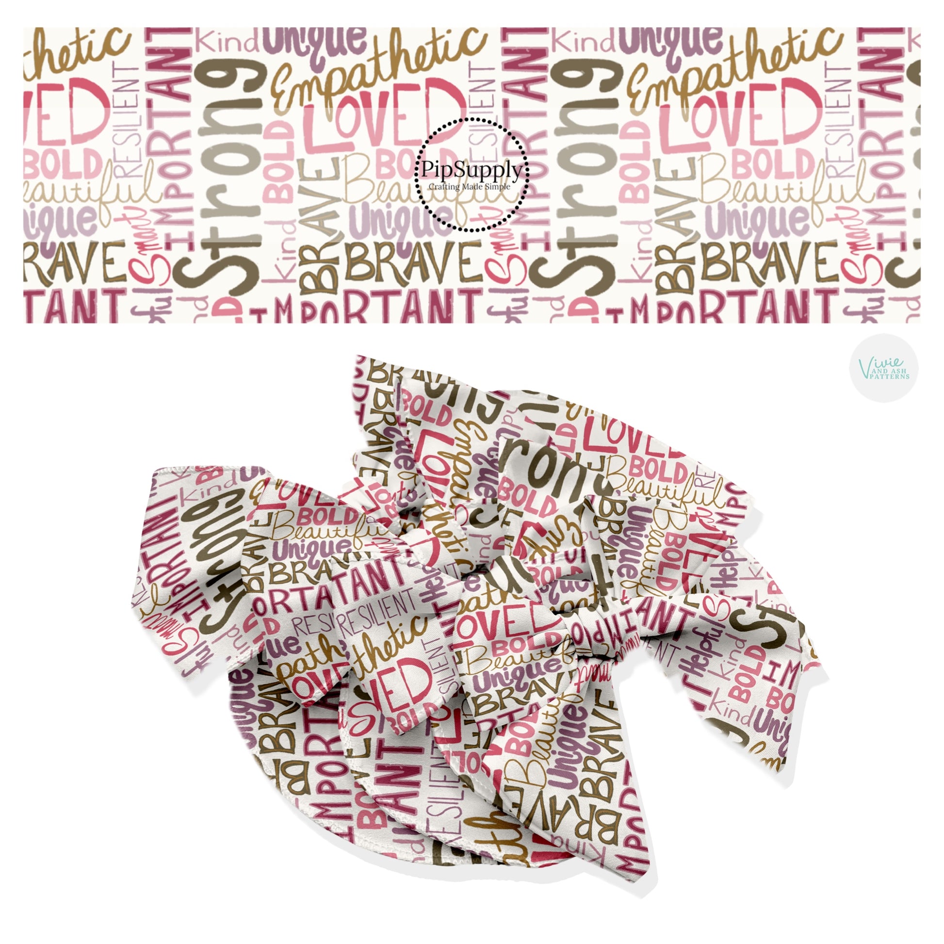 These school themed no sew bow strips can be easily tied and attached to a clip for a finished hair bow. These fun patterned bow strips are great for personal use or to sell. These bow strips feature colorful affirmation sayings on cream.