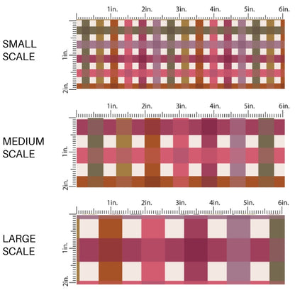 This scale chart of small scale, medium scale, and large scale of these school themed fabric by the yard features colorful gingham pattern on cream. This fun themed fabric can be used for all your sewing and crafting needs!