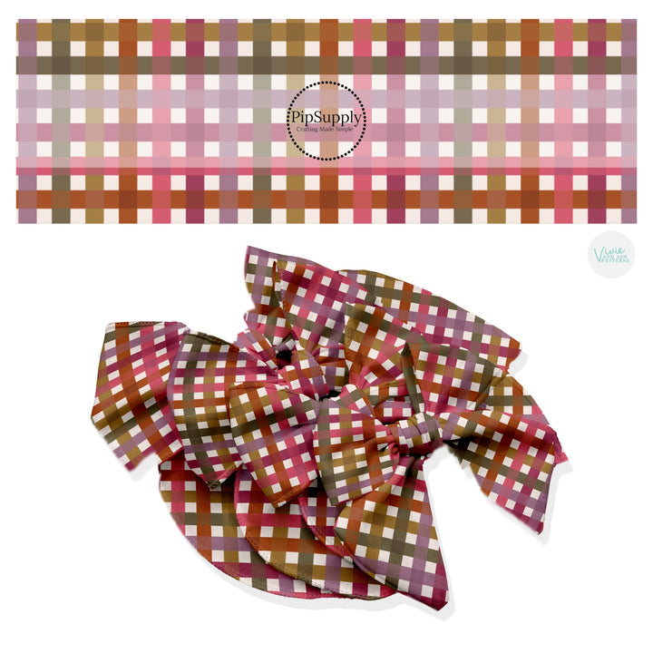 These school themed no sew bow strips can be easily tied and attached to a clip for a finished hair bow. These fun patterned bow strips are great for personal use or to sell. These bow strips feature colorful gingham pattern on cream.