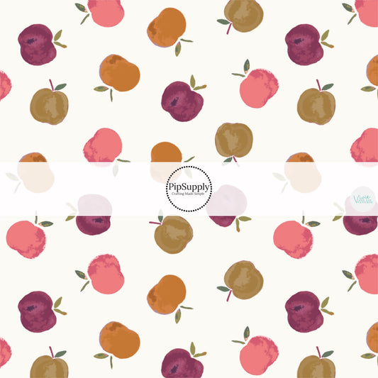 These school themed fabric by the yard features colorful apples on cream. This fun themed fabric can be used for all your sewing and crafting needs!