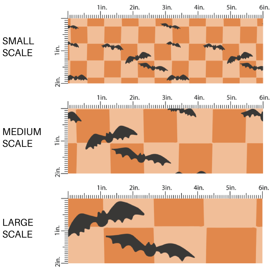 Bats on Orange Checkered Fabric By The Yard