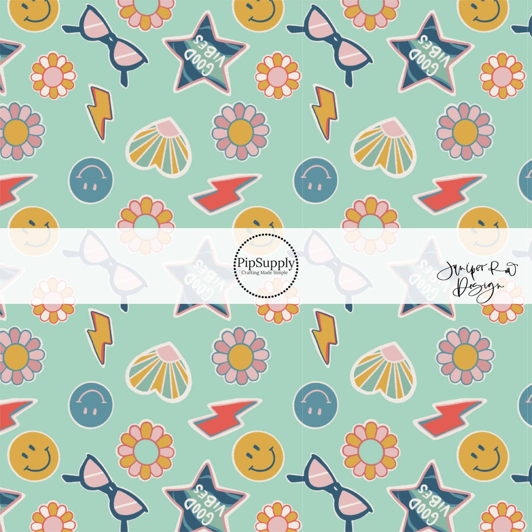 School Stickers on Aqua Hair Bow Strips