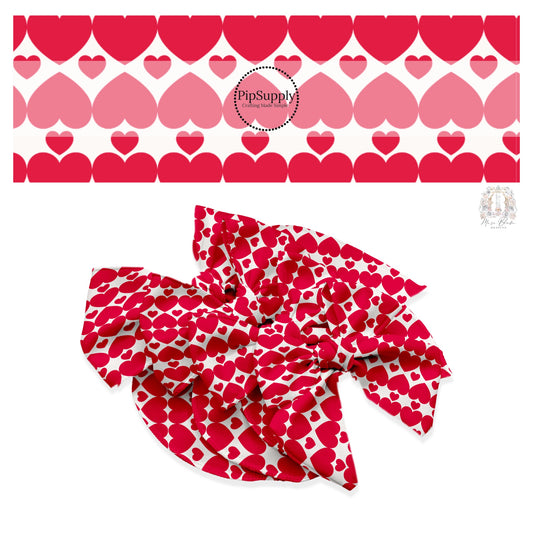 Red hearts on white hair bow strips
