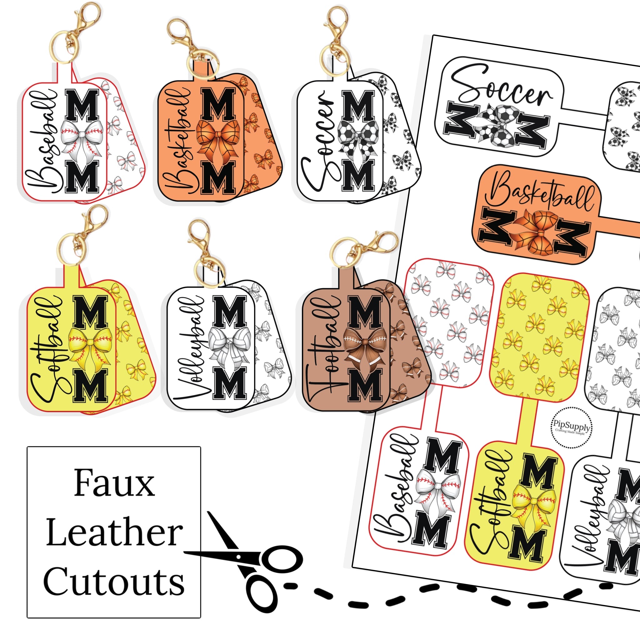 Sports Fan Themed Faux Leather Fold Over Keychains Cutouts - Biggest ...