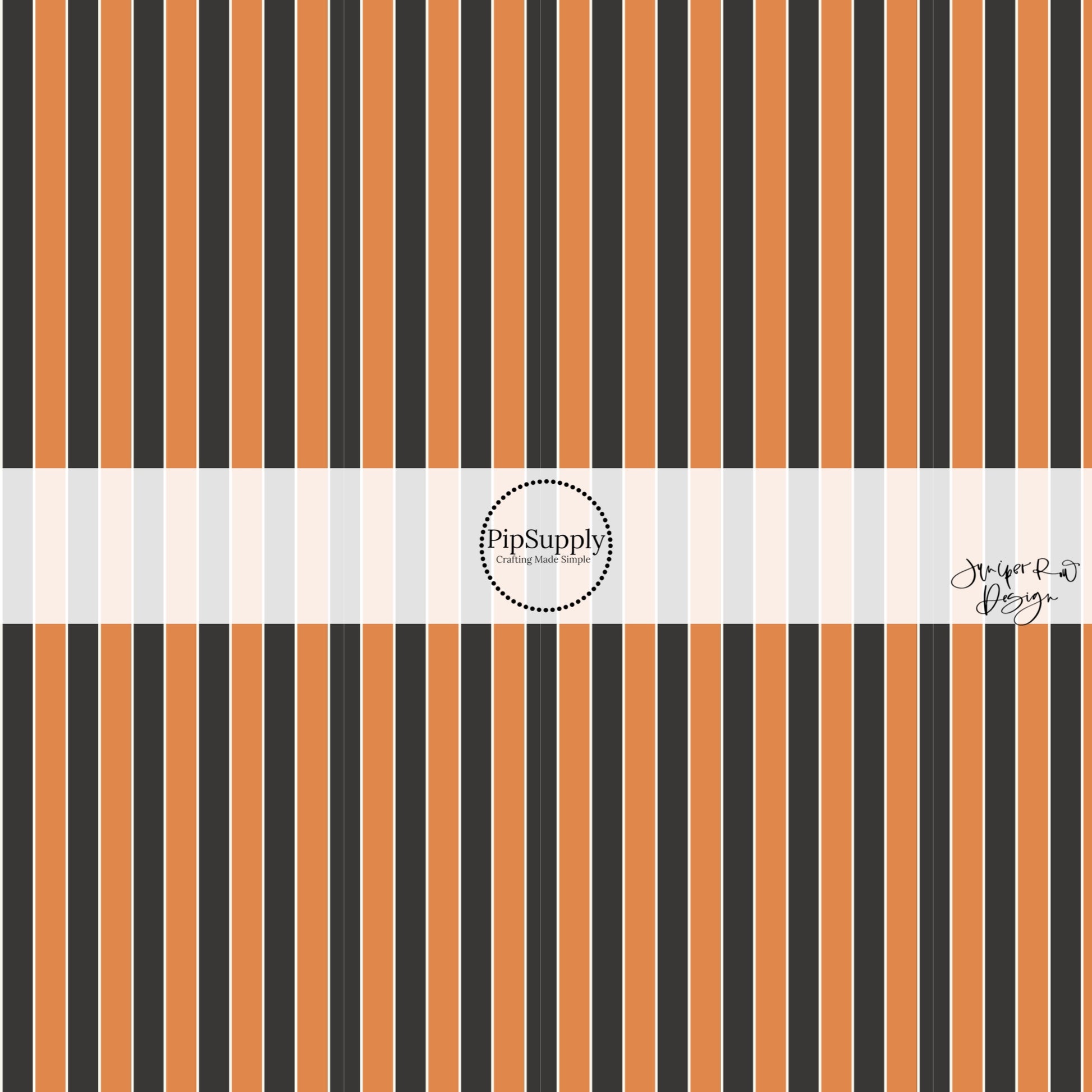Thin white lines on black and orange stripes hair bow strips