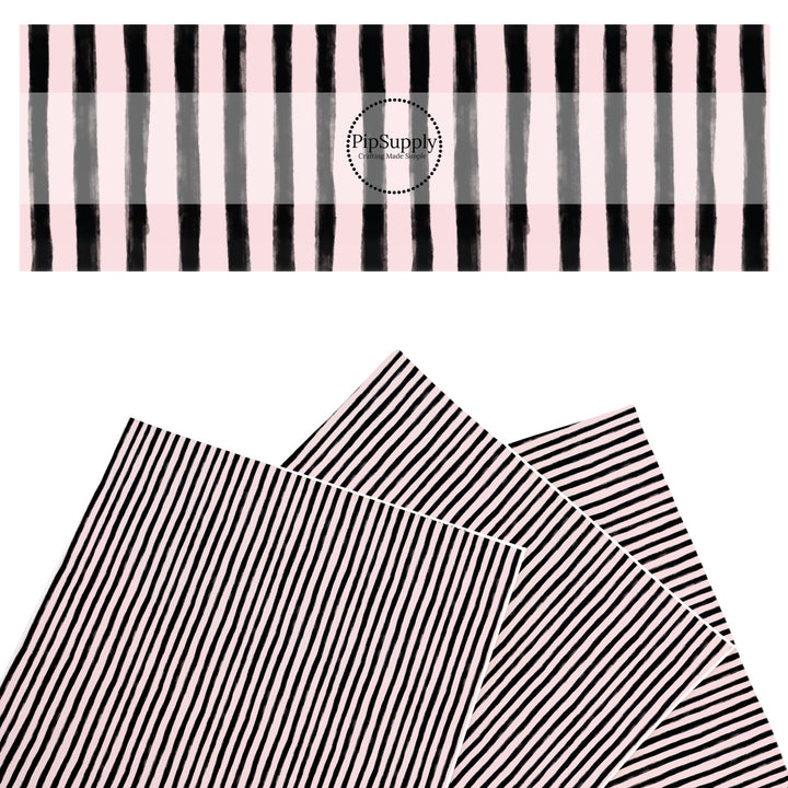 These stripe themed pattern faux leather sheets contain the following design elements: black and pink Halloween stripes. Our CPSIA compliant faux leather sheets or rolls can be used for all types of crafting projects.