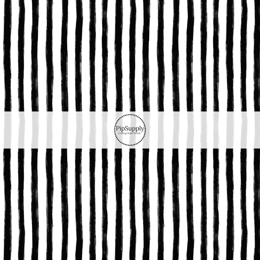 These stripe themed pattern fabric by the yard features the following design elements: black and white Halloween stripes. This fun themed fabric can be used for all your sewing and crafting needs!