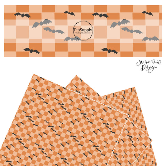 Black bats on multi orange checkered faux leather sheets