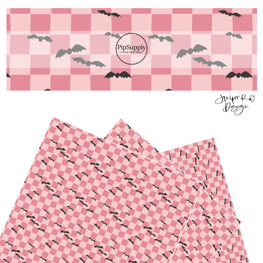 Black bats on multi pink checkered faux leather sheets