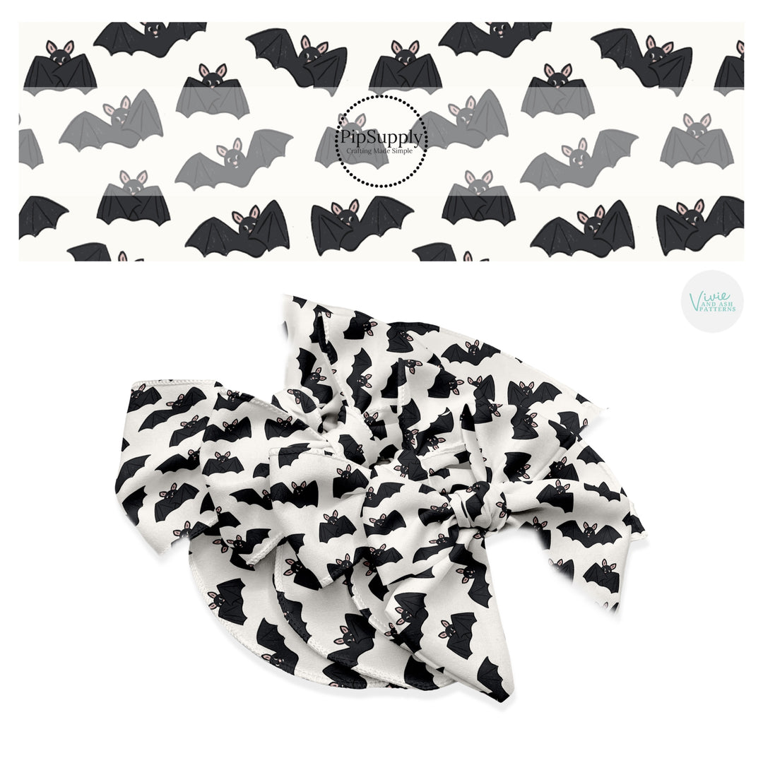 Black bats on cream hair bow strip