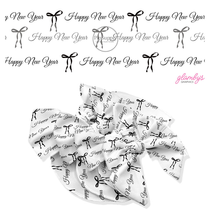 These holiday no sew bow strips can be easily tied and attached to a clip for a finished hair bow. These festive bow strips are great for personal use or to sell. These bow strips feature the following design elements: "Happy New Year" saying and bows.