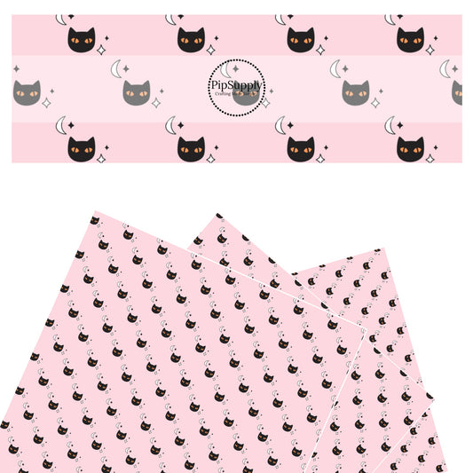 Black cats with moons and stars on pink faux leather sheets