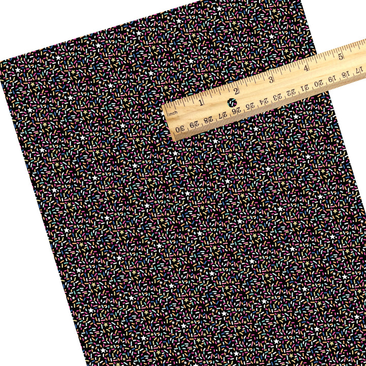 These sprinkle faux leather sheets contain the following design elements: colorful confetti sprinkles. Our CPSIA compliant faux leather sheets or rolls can be used for all types of crafting projects.