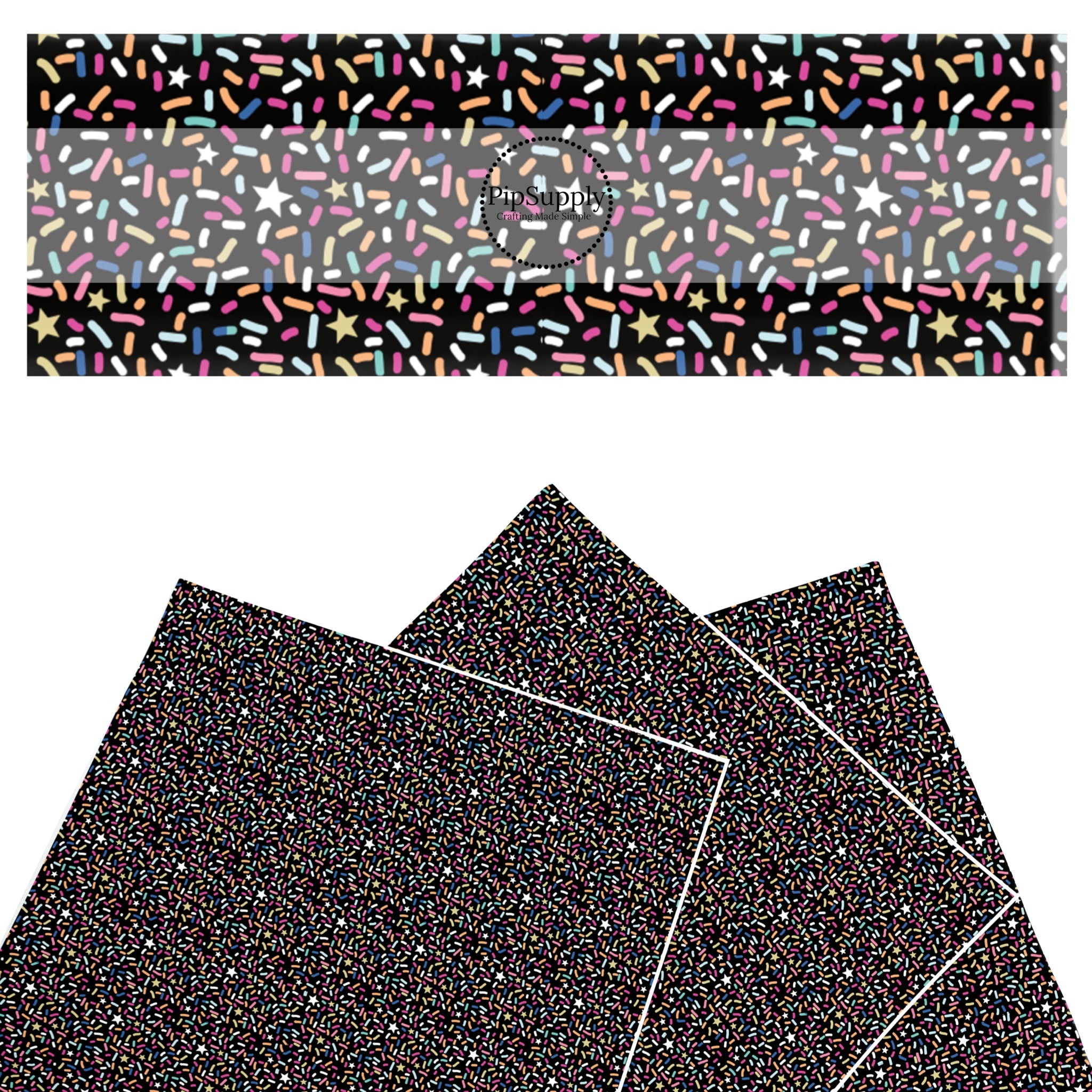 Colorful Sprinkles Faux Leather Sheets - Black Confetti Sprinkles Faux ...