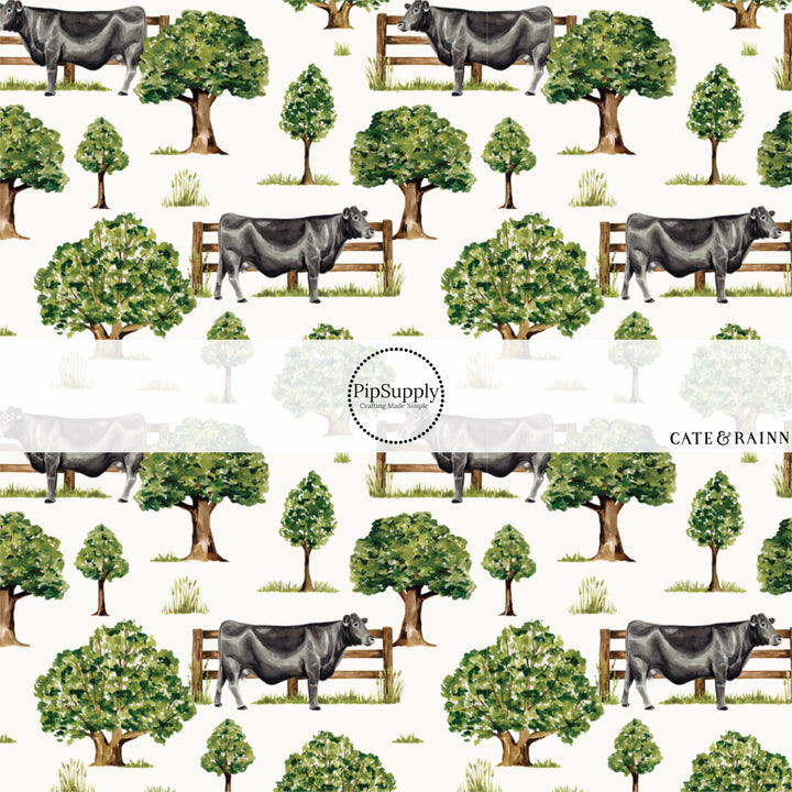 These spring and summer pattern fabric by the yard features farm and meadow cows. This fun fabric can be used for all your sewing and crafting needs!