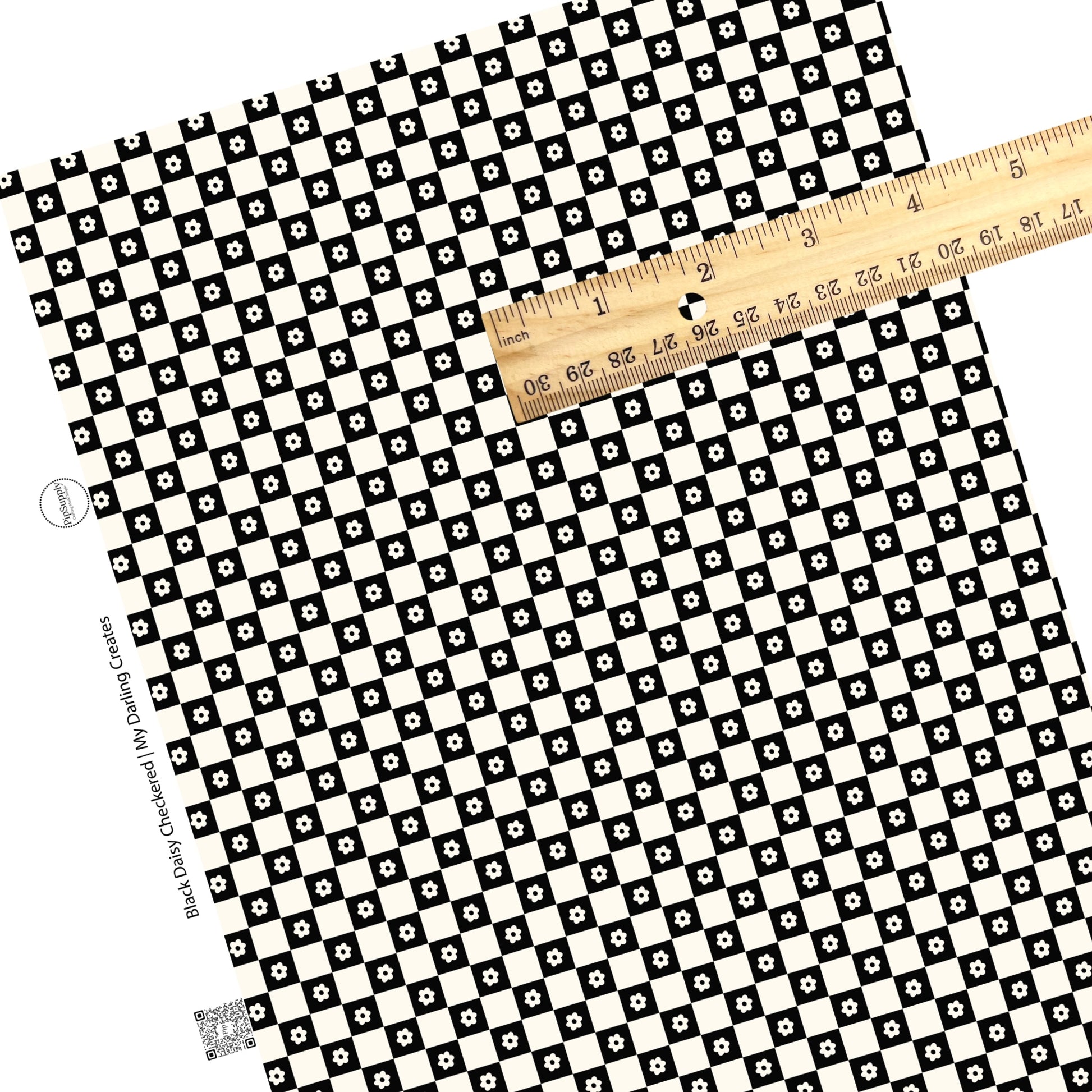 These spring pattern themed faux leather sheets contain the following design elements: black and cream checkered pattern with small daisies. Our CPSIA compliant faux leather sheets or rolls can be used for all types of crafting projects.