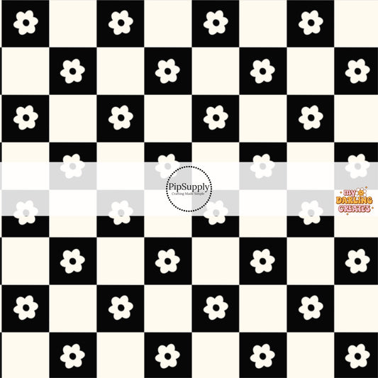 Black Daisy Checkered Fabric by the Yard.