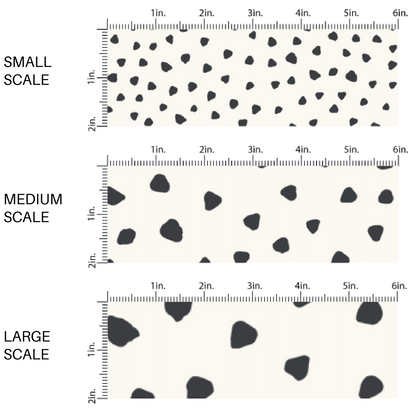 This scale chart of small scale, medium scale, and large scale of these speckled themed fabric by the yard features small black speckled dots on ivory. This fun dotted themed fabric can be used for all your sewing and crafting needs! 