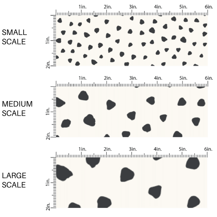 This scale chart of small scale, medium scale, and large scale of these speckled themed fabric by the yard features small black speckled dots on ivory. This fun dotted themed fabric can be used for all your sewing and crafting needs! 