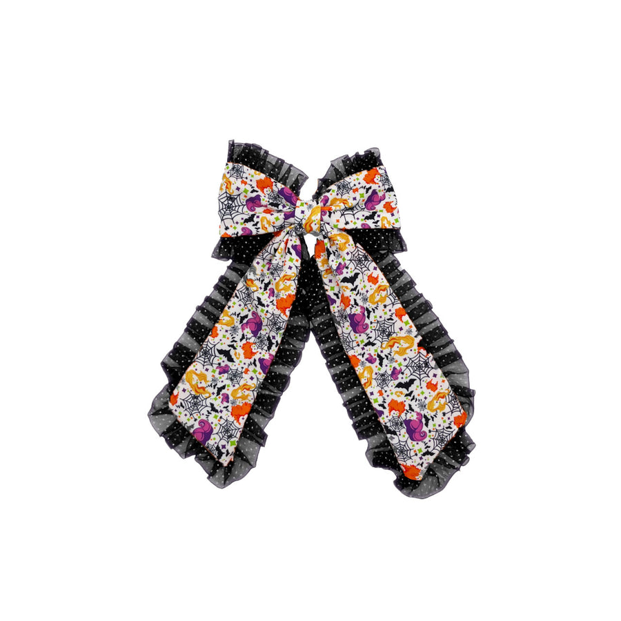 Theses Halloween ruffled long tail hair bows are ready to package and resell to your customers no sewing or measuring necessary! These come pre-tied with an attached alligator clip. The Halloween themed bow is perfect for all hair styles for kids and adults.