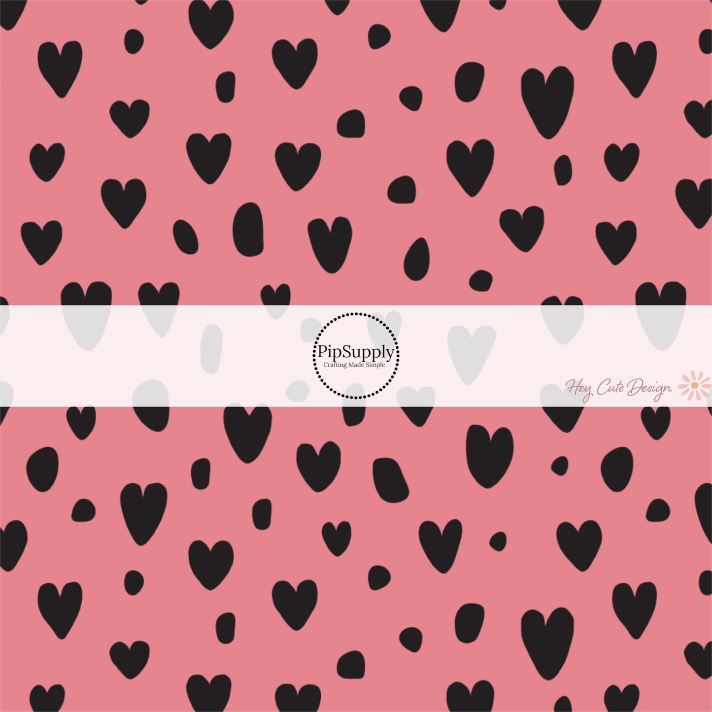 These heart and spot themed pink fabric by the yard features leopard pattern with hearts and spots in black on pink. This fun animal themed fabric can be used for all your sewing and crafting needs! 